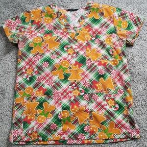 Plaid Gingerbread scrub top